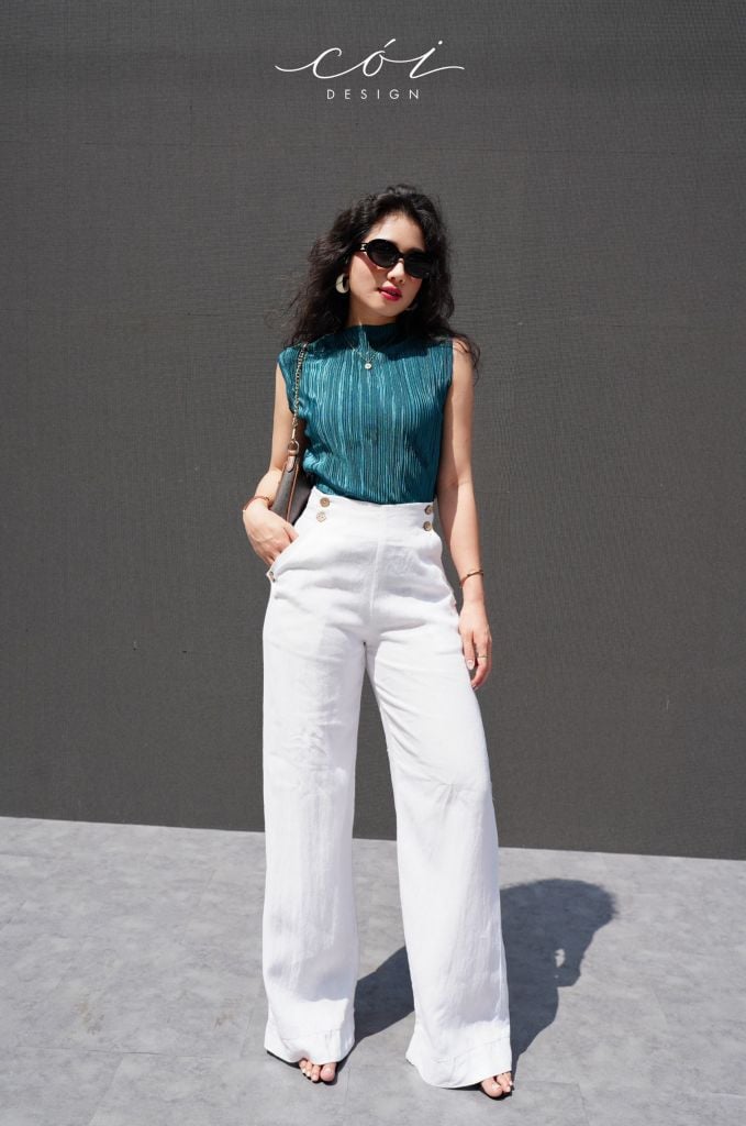 Quần suông phối nút linen tưng premium Cói Design
