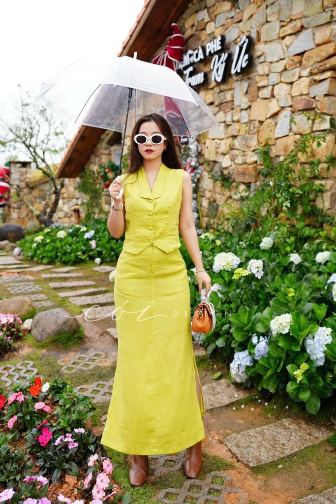 Áo gile cổ cánh én Linen tưng premium Cói Design