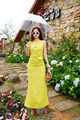 Áo gile cổ cánh én Linen tưng premium Cói Design