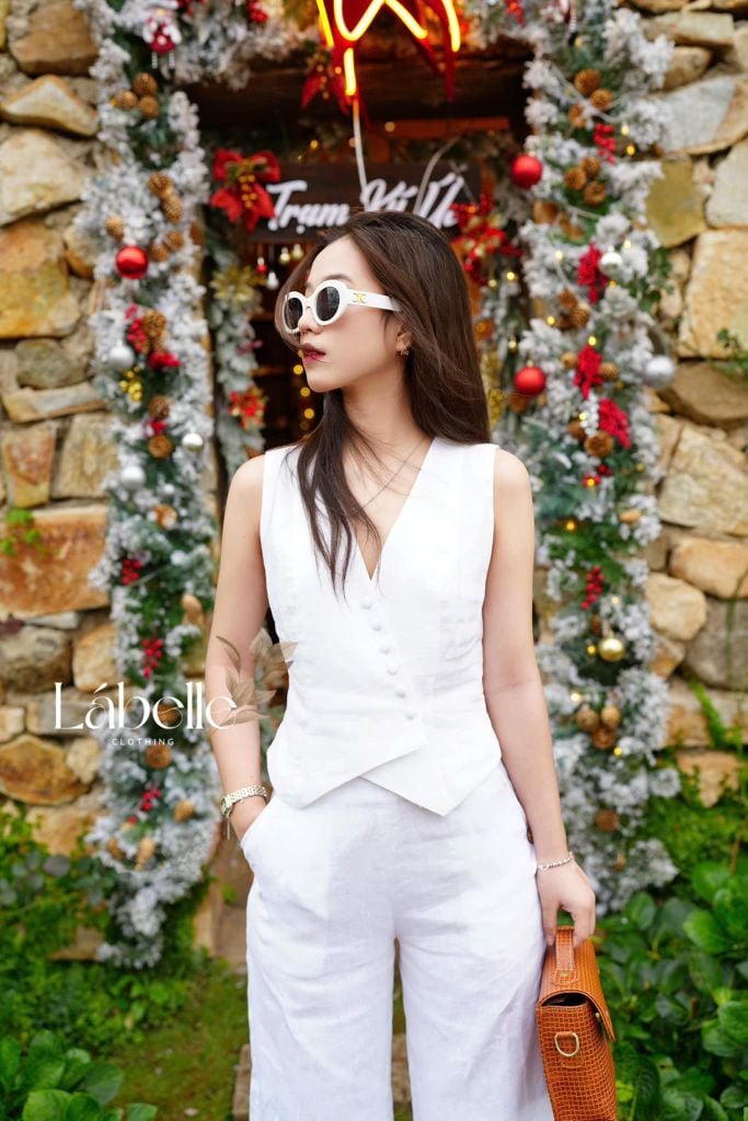 Áo Gile Nút Bọc Linen tưng premium Lá Belle