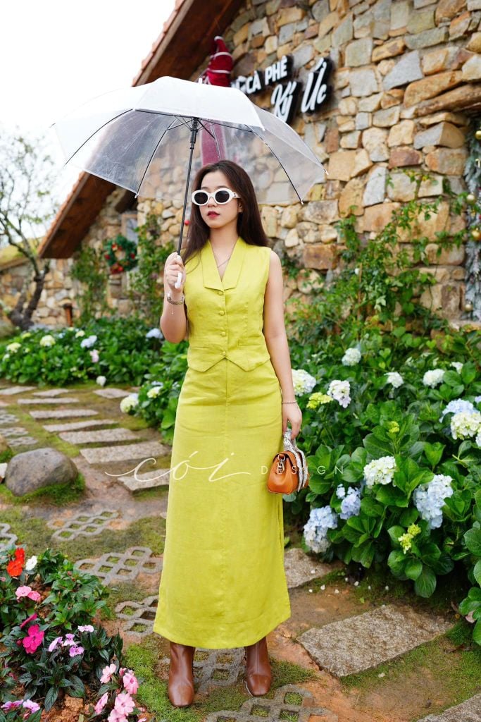 Chân váy xẻ 2 bên Linen tưng premium Cói Design