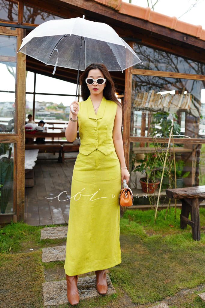 Áo gile cổ cánh én Linen tưng premium Cói Design