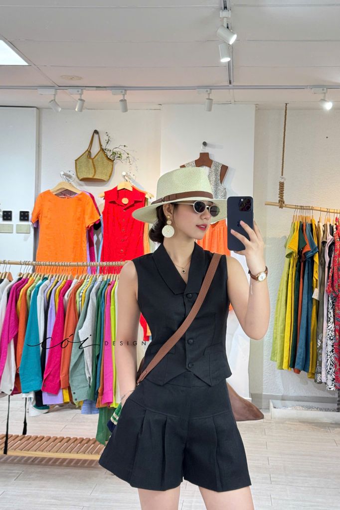 Quần short xếp ly form váy linen tưng premium Cói Design