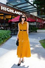 Đầm sát nách cổ sơ mi Linen tưng premium Cói Design