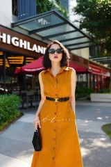 Đầm sát nách cổ sơ mi Linen tưng premium Cói Design