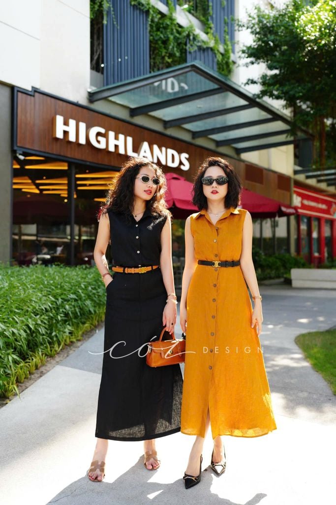 Chân váy xẻ 2 bên Linen tưng premium Cói Design