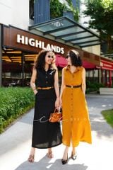 Đầm sát nách cổ sơ mi Linen tưng premium Cói Design