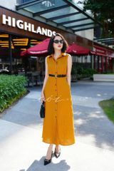 Đầm sát nách cổ sơ mi Linen tưng premium Cói Design