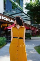 Đầm sát nách cổ sơ mi Linen tưng premium Cói Design
