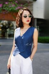 Áo gile nút bọc Linen tưng premium Cói Design