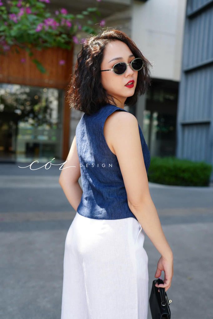 Áo gile nút bọc Linen tưng premium Cói Design