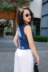 Áo gile nút bọc Linen tưng premium Cói Design