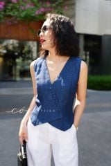 Áo gile nút bọc Linen tưng premium Cói Design