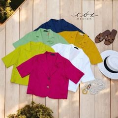 Áo croptop cổ vest thiết kế nơ Linen tưng premium Cói Design
