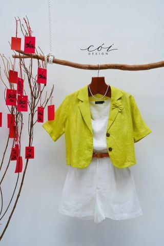 Áo croptop cổ vest thiết kế nơ Linen tưng premium Cói Design