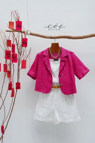 Áo croptop cổ vest thiết kế nơ Linen tưng premium Cói Design