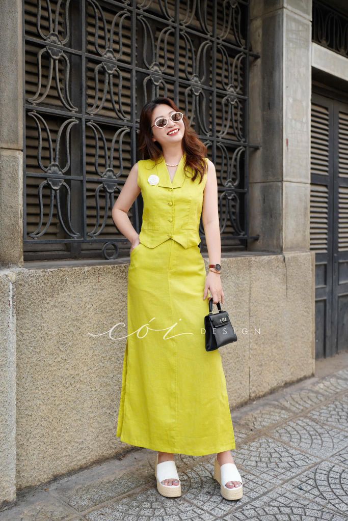 Áo gile cổ cánh én Linen tưng premium Cói Design