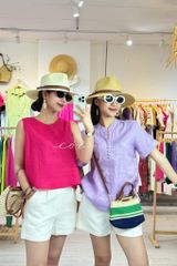 Áo sát nách hàng nút lưng linen tưng premium Cói Design