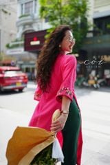 Set áo dài thêu tay Song Hoa Linen kèm quần suông Cói Design