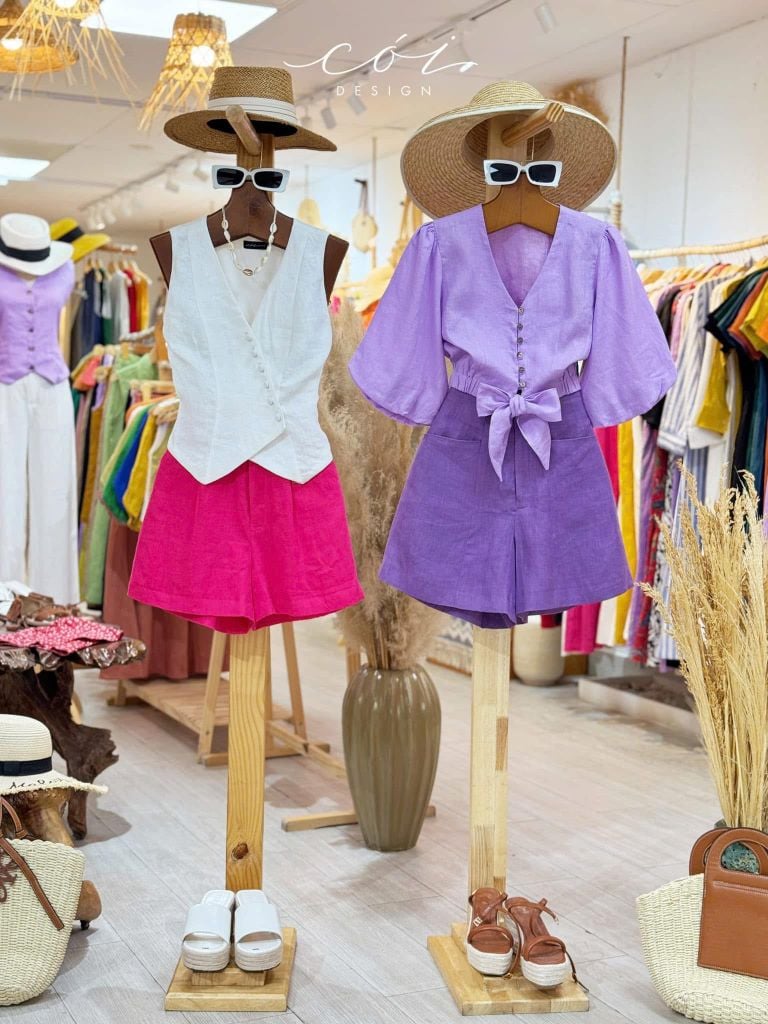 Áo croptop tay bí phối dây linen Cói Design
