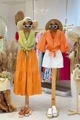 Áo sát nách nút bọc phối dây Linen tưng premium Cói Design