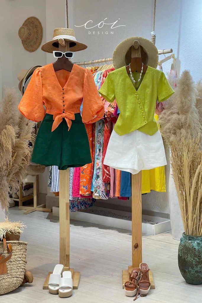 Áo gile xéo nút tay ngắn linen tưng premium Cói Design