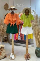 Áo gile xéo nút tay ngắn linen tưng premium Cói Design