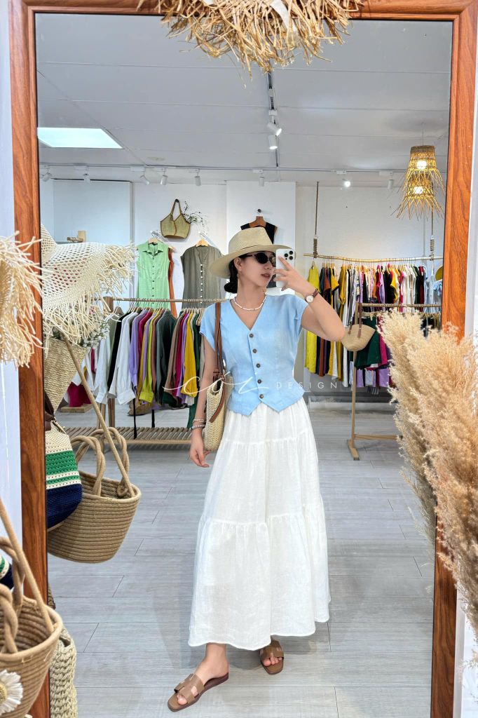 Áo gile tay xếp Linen tưng premium Cói Design