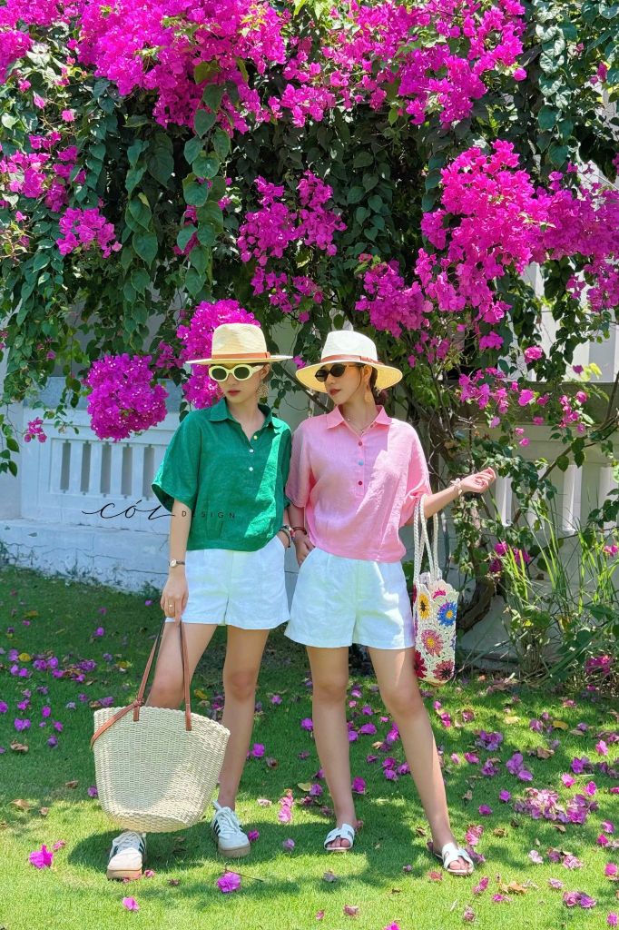 Áo sơ mi nút bọc tay liền Linen tưng premium Cói Design