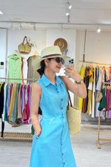 Đầm sát nách cổ sơ mi Linen tưng premium Cói Design