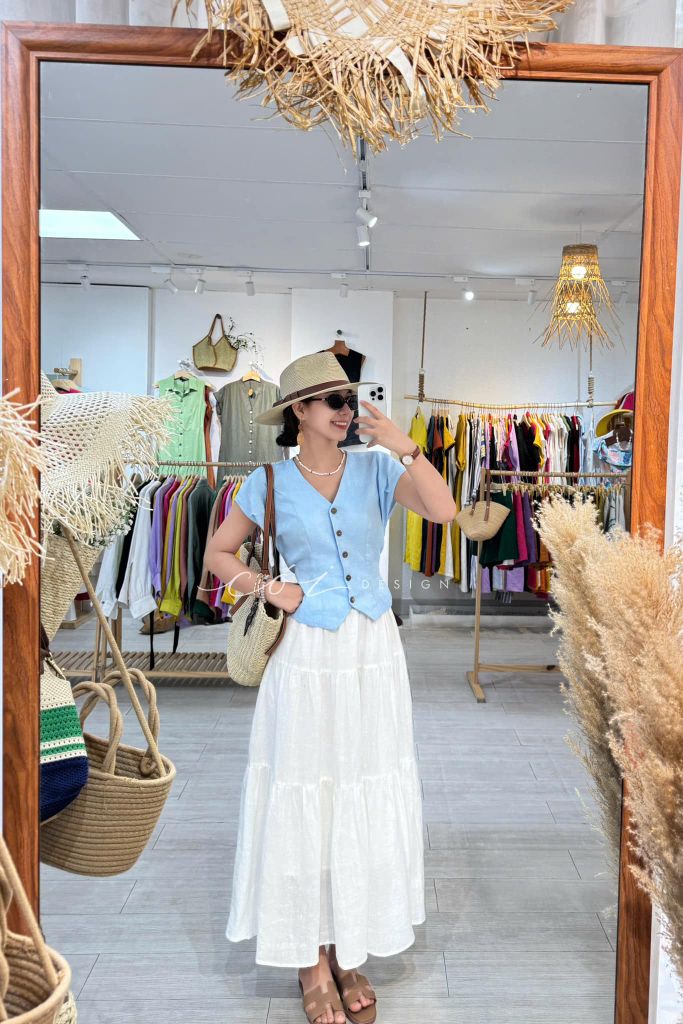 Áo gile tay xếp Linen tưng premium Cói Design