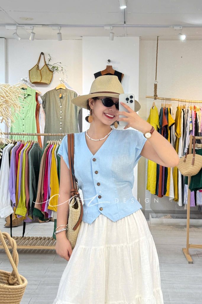 Áo gile tay xếp Linen tưng premium Cói Design
