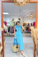 Đầm sát nách cổ sơ mi Linen tưng premium Cói Design