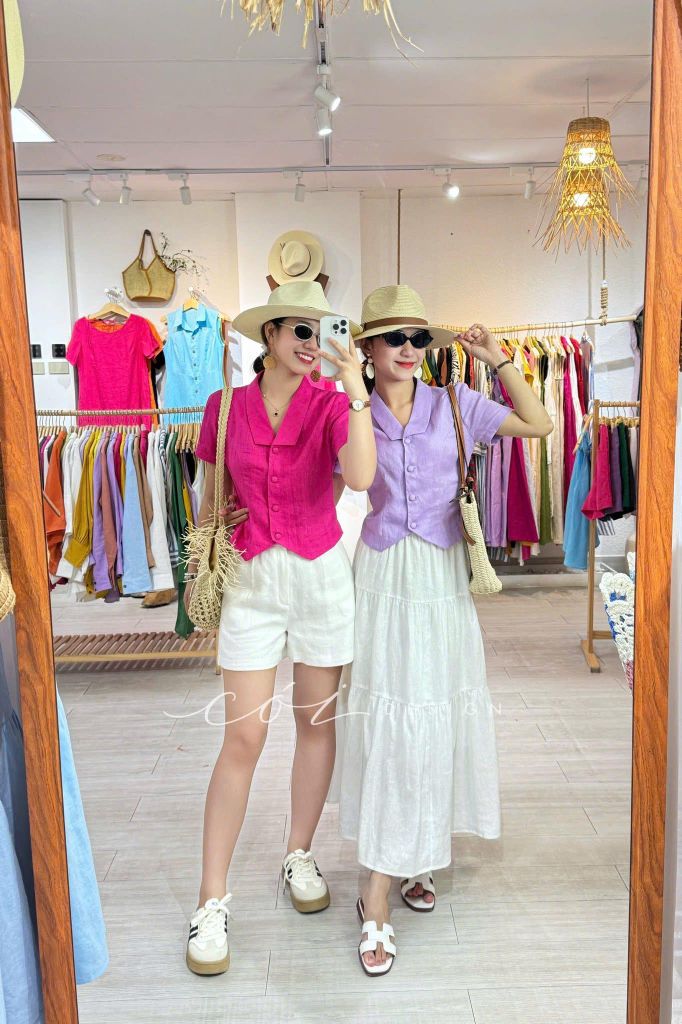 Áo cổ cánh én tay ngắn Linen tưng premium Cói Desgin