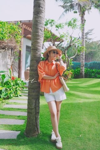 Áo cánh dơi cổ sơ mi Linen tưng premium Cói Design