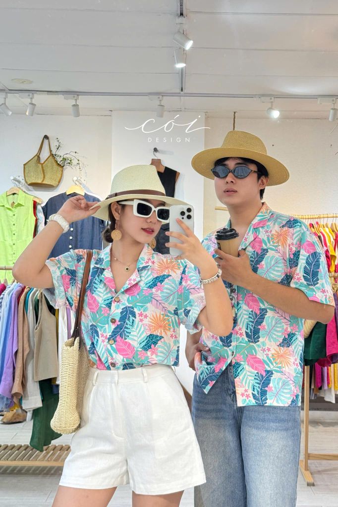 Áo danton họa tiết linen Nữ Cói Design