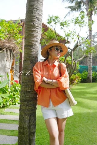 Áo cánh dơi cổ sơ mi Linen tưng premium Cói Design
