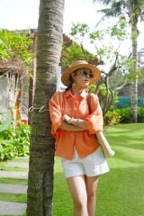 Áo cánh dơi cổ sơ mi Linen tưng premium Cói Design
