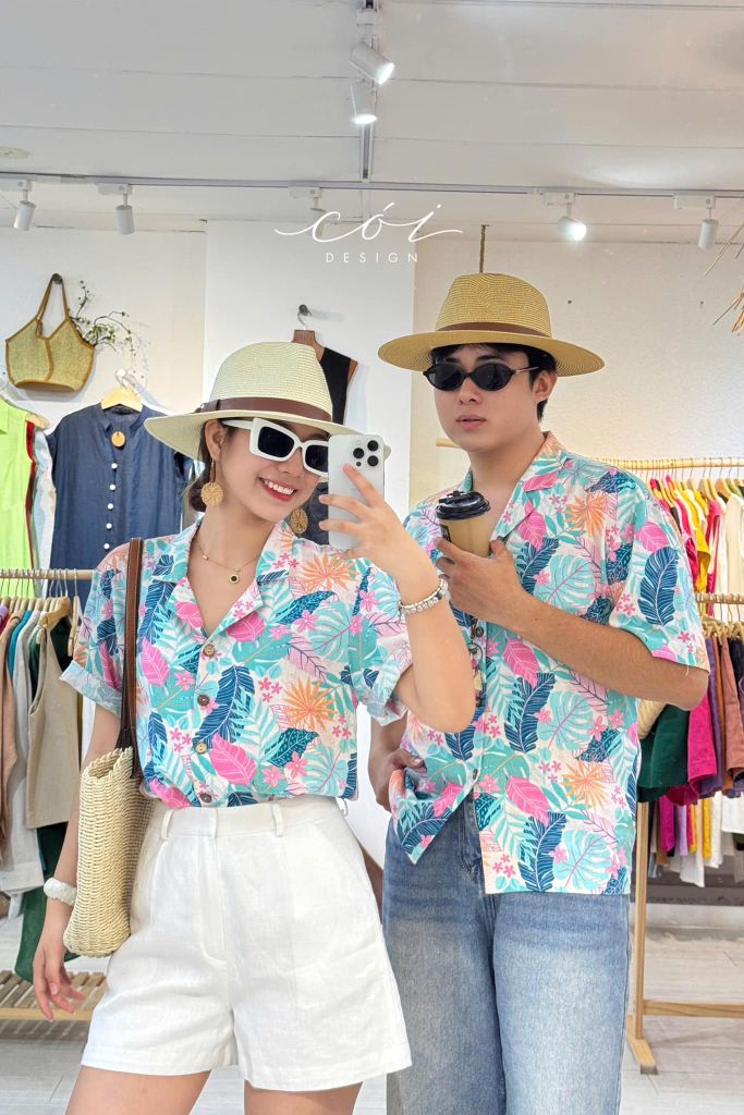 Áo danton họa tiết linen Nữ Cói Design