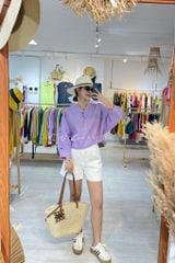 Áo cổ trụ 19 nút bọc màu Linen tưng premium Cói Design