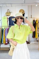 Áo sơ mi nút bọc tay liền Linen tưng premium Cói Design