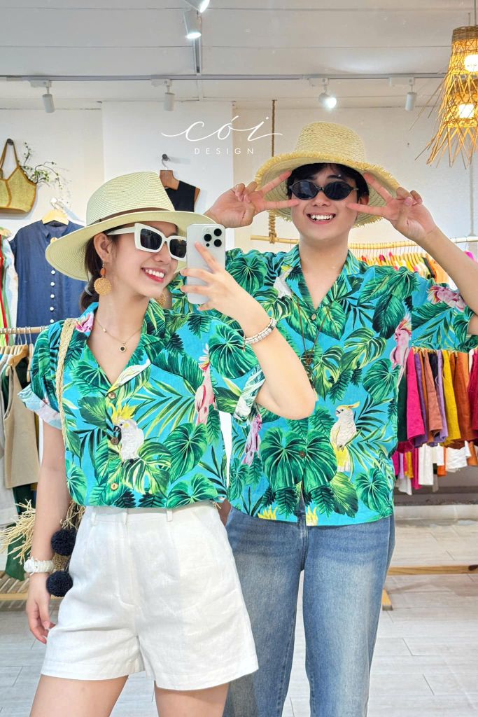 Áo danton họa tiết linen Nữ Cói Design