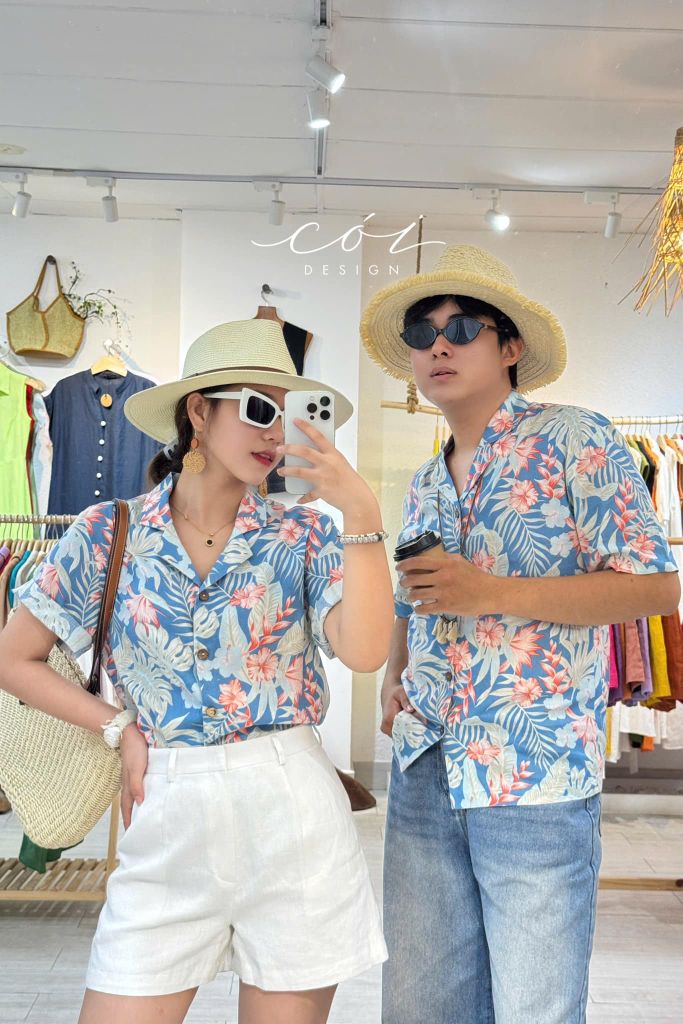 Áo danton họa tiết linen Nữ Cói Design