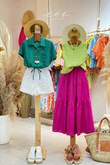 Áo sơ mi croptop rút dây linen tưng Cói Design