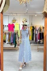 Đầm sọc cổ sơ mi Linen hàn Cói Design