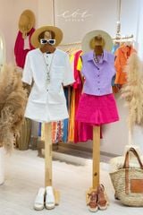 Áo cổ tròn tay xếp Linen Cói Design