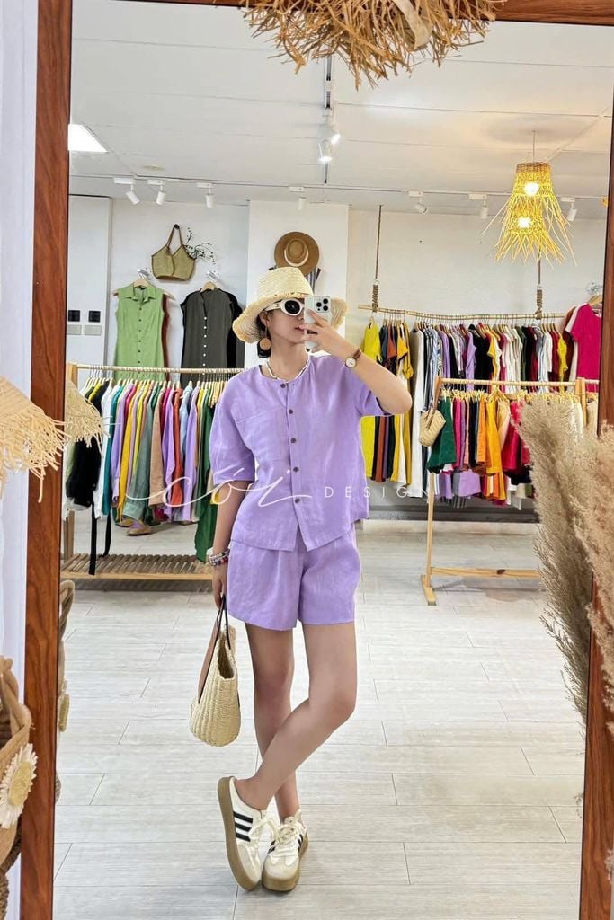 Quần short xếp ly lưng thun linen tưng premium Cói Design