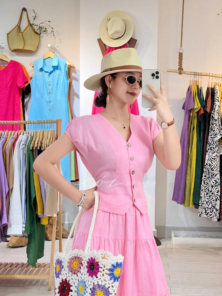 Áo gile tay xếp Linen tưng premium Cói Design