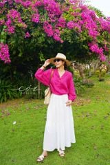 Áo cổ trụ 19 nút bọc màu Linen tưng premium Cói Design