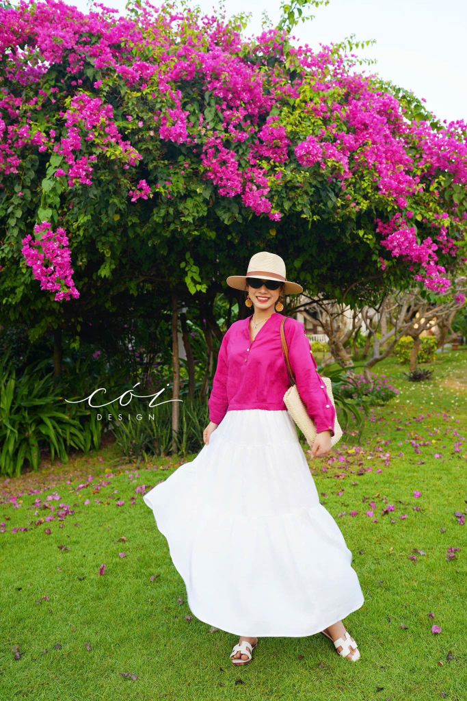 Áo cổ trụ 19 nút bọc màu Linen tưng premium Cói Design